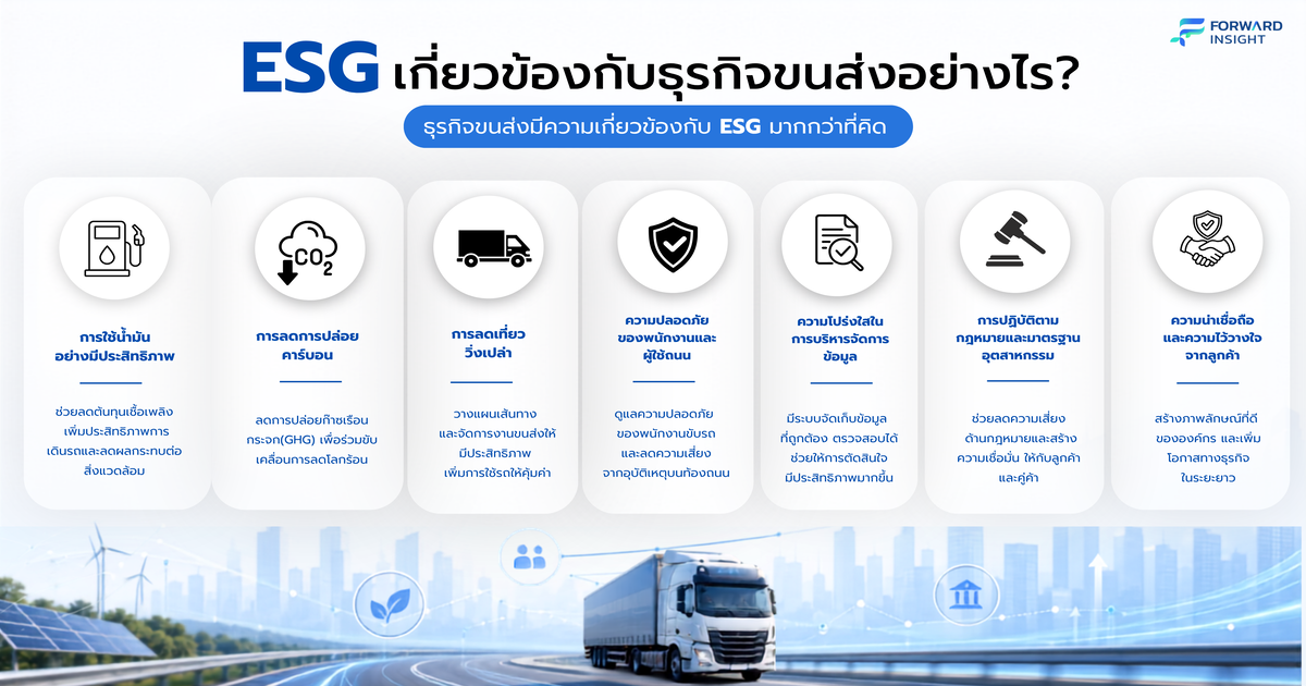 ESG ธุรกิจขนส่งมีความเกี่ยวข้องกับ ESG มากกว่าที่คุณคิด